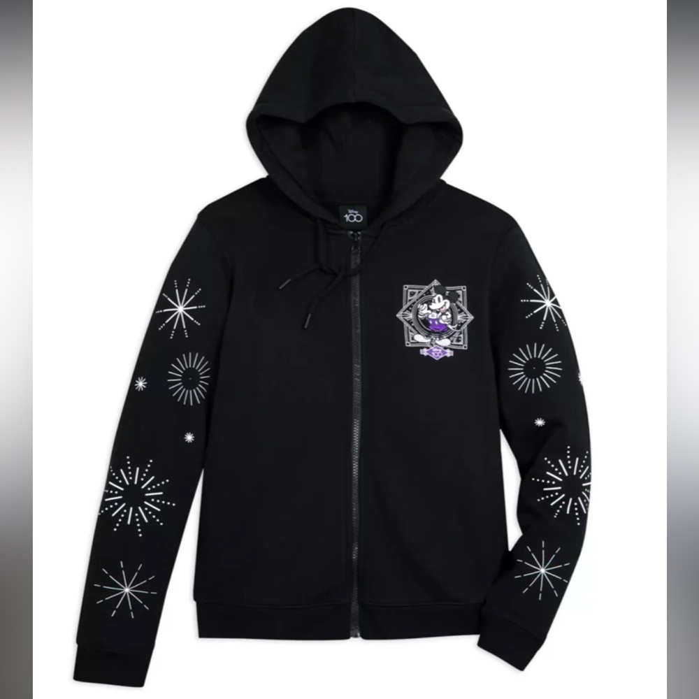 Rare Walt Disney 100th Anniversary Size Large Full Zip Hoodie Black Sweatshirt - Picture 3 of 10
